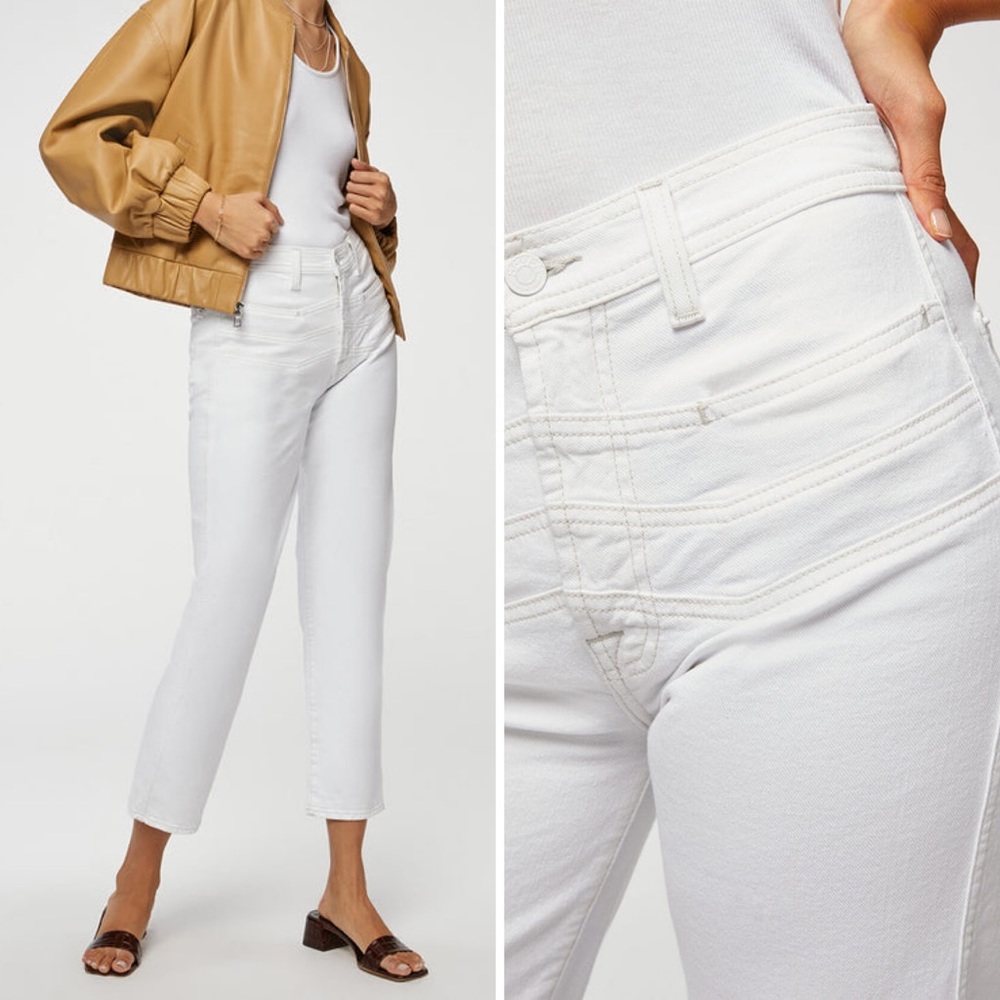 7FAMK High Waist Cropped Straight with Chevron Seaming in Clean White 30 NEW